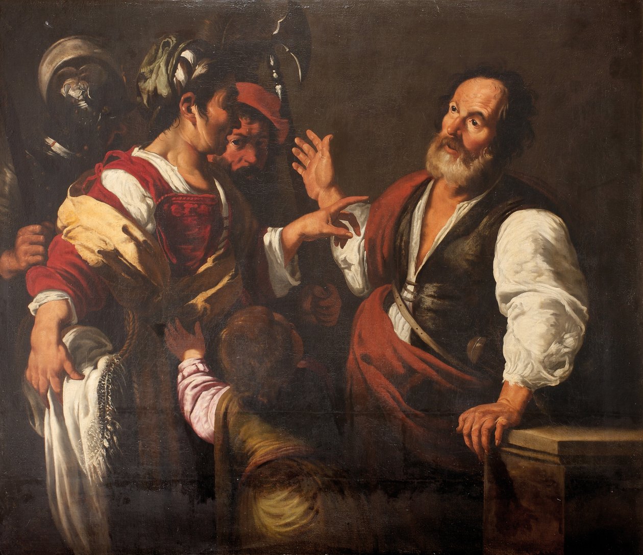 The Denial of Saint Peter (olie på lærred) af Bernardo (follower of) Strozzi