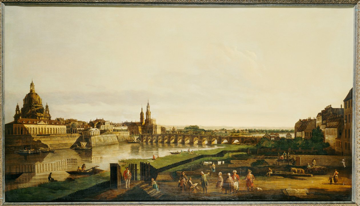 Udsigt over Dresden fra højre bred af floden Elben over Augustusbrucke af Bernardo Bellotto