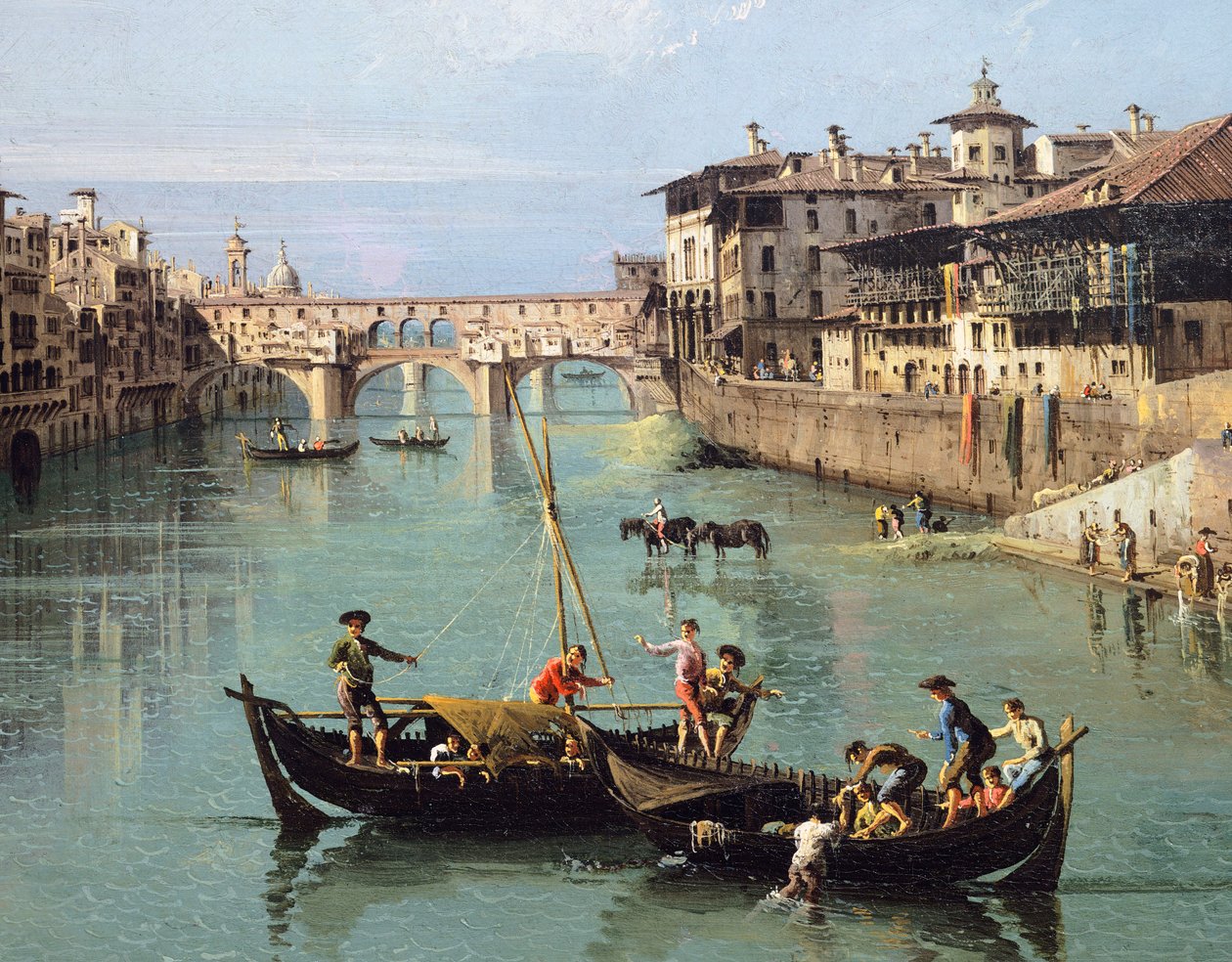 Arnofloden og Ponte Vecchio i Firenze af Bernardo Bellotto