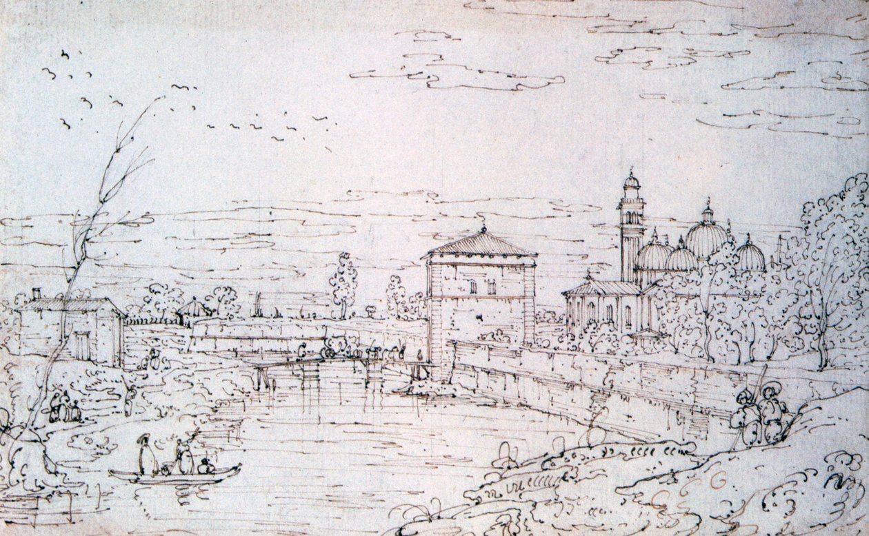 Bro over floden og Santa Giustina, c1740-1780 af Bernardo Bellotto
