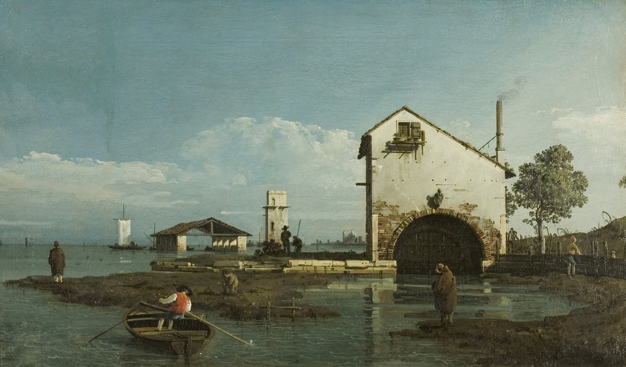 Capriccio, The Lagoon, ca. 1743 (olie på lærred) af Bernardo Bellotto