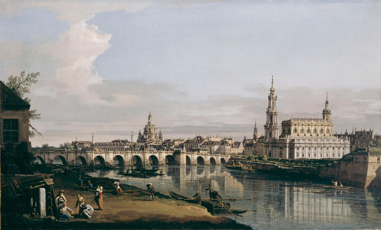 Dresden set fra Elbes højre bred, nedenfor Augustus-broen af Bernardo Bellotto