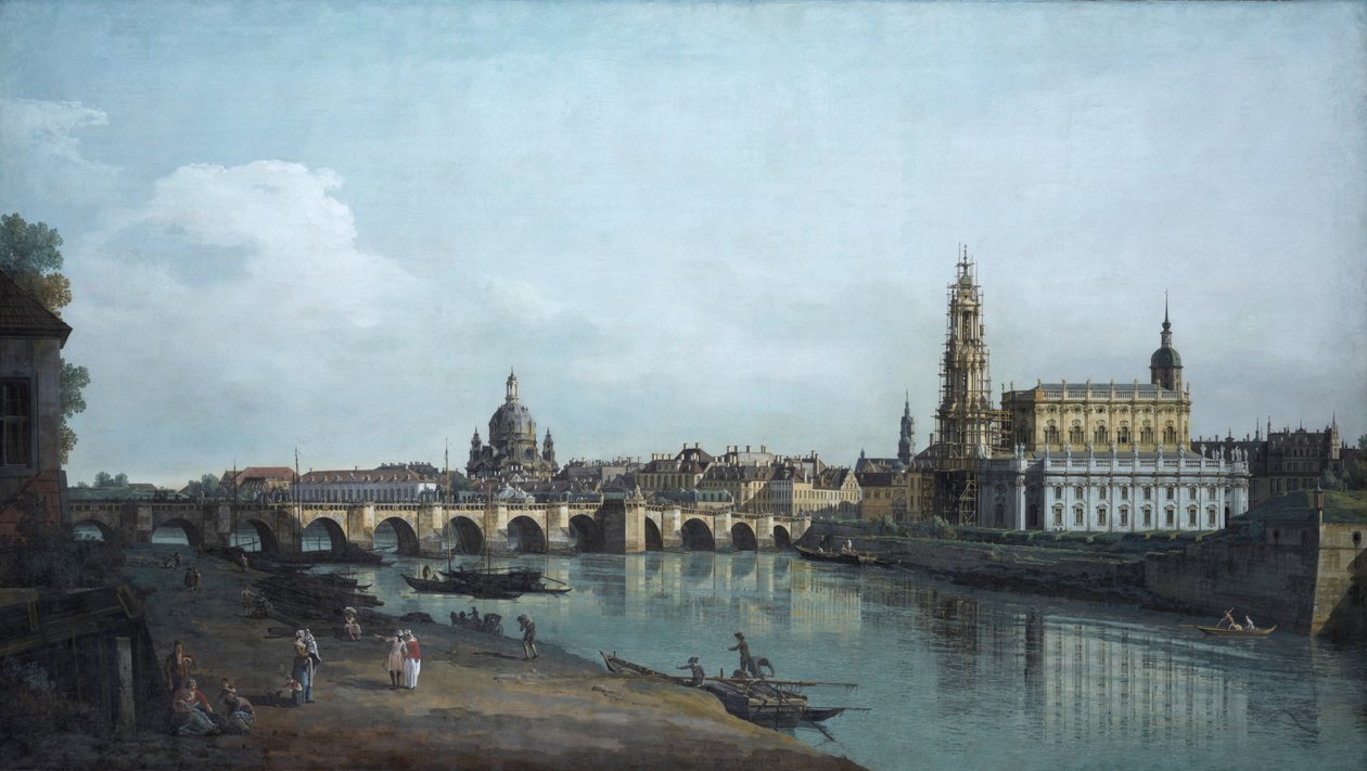 Dresden set fra Elbens højre bred, under Augusts-broen, 1748 af Bernardo Bellotto
