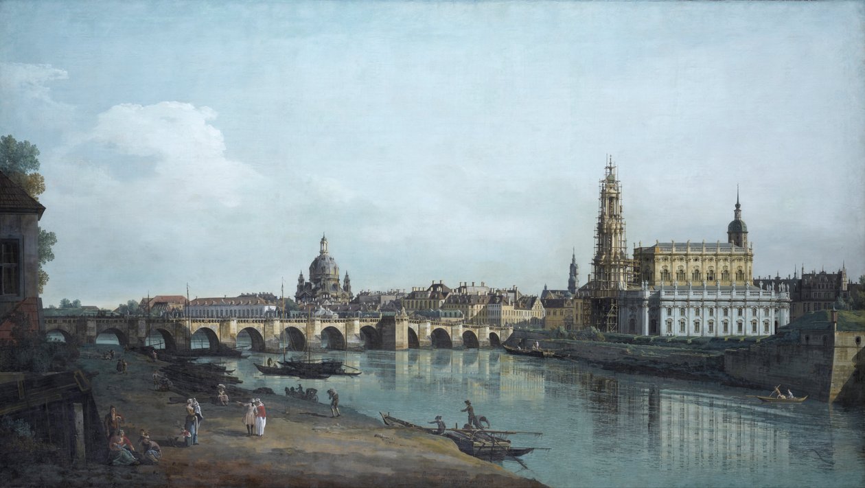 Dresden set fra Elbens højre bred, neden for Augustusbroen af Bernardo Bellotto
