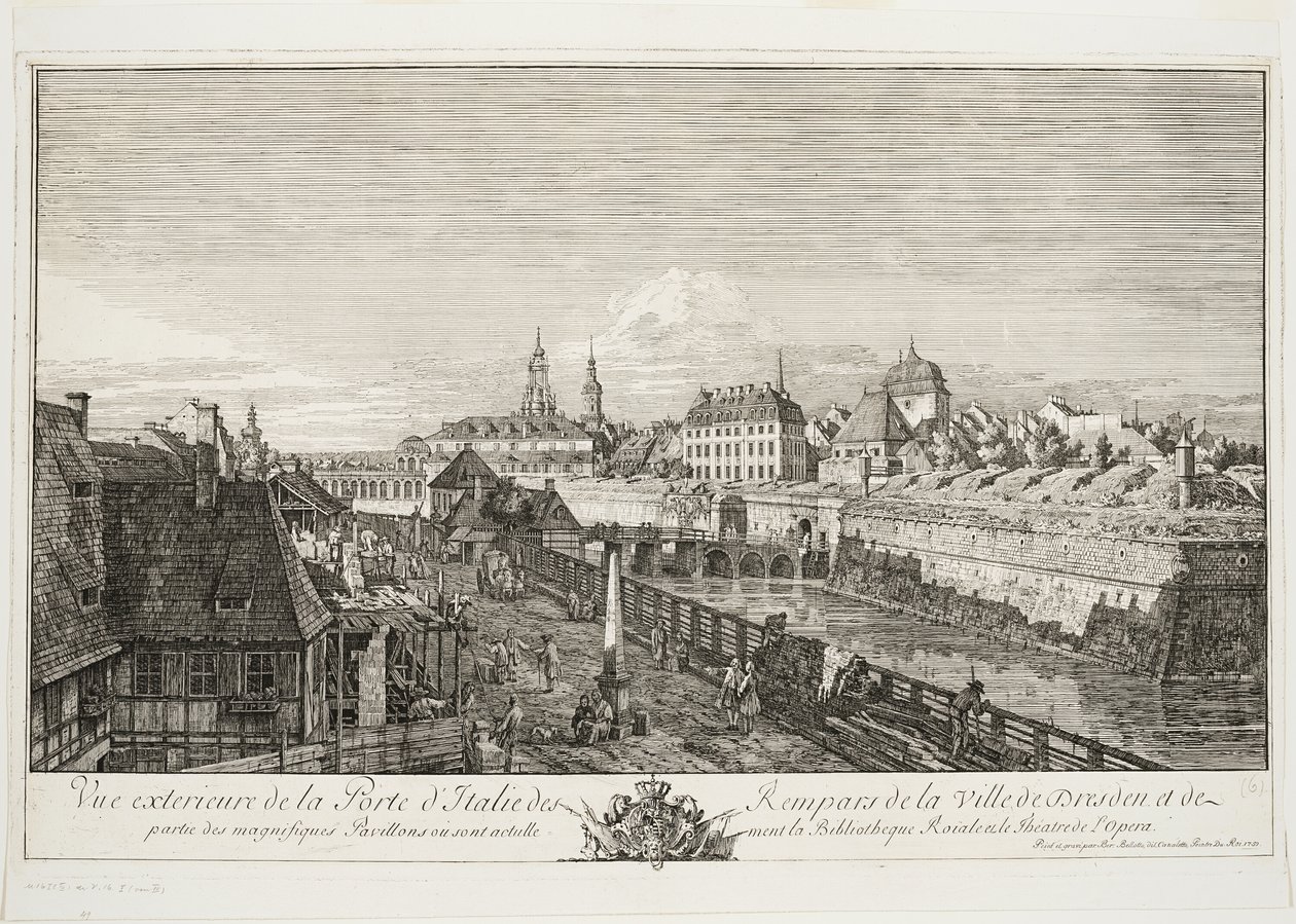 Udvendig udsigt over den italienske port til voldene i byen Dresden af Bernardo Bellotto