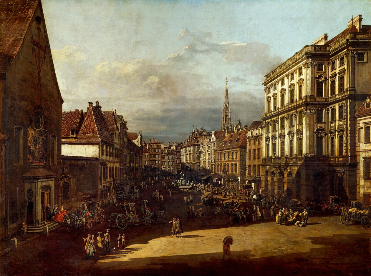 Melmarkedspladsen i Wien, af Bernardo Bellotto, kendt som Canaletto (1721-1780), olie på lærred af Bernardo Bellotto