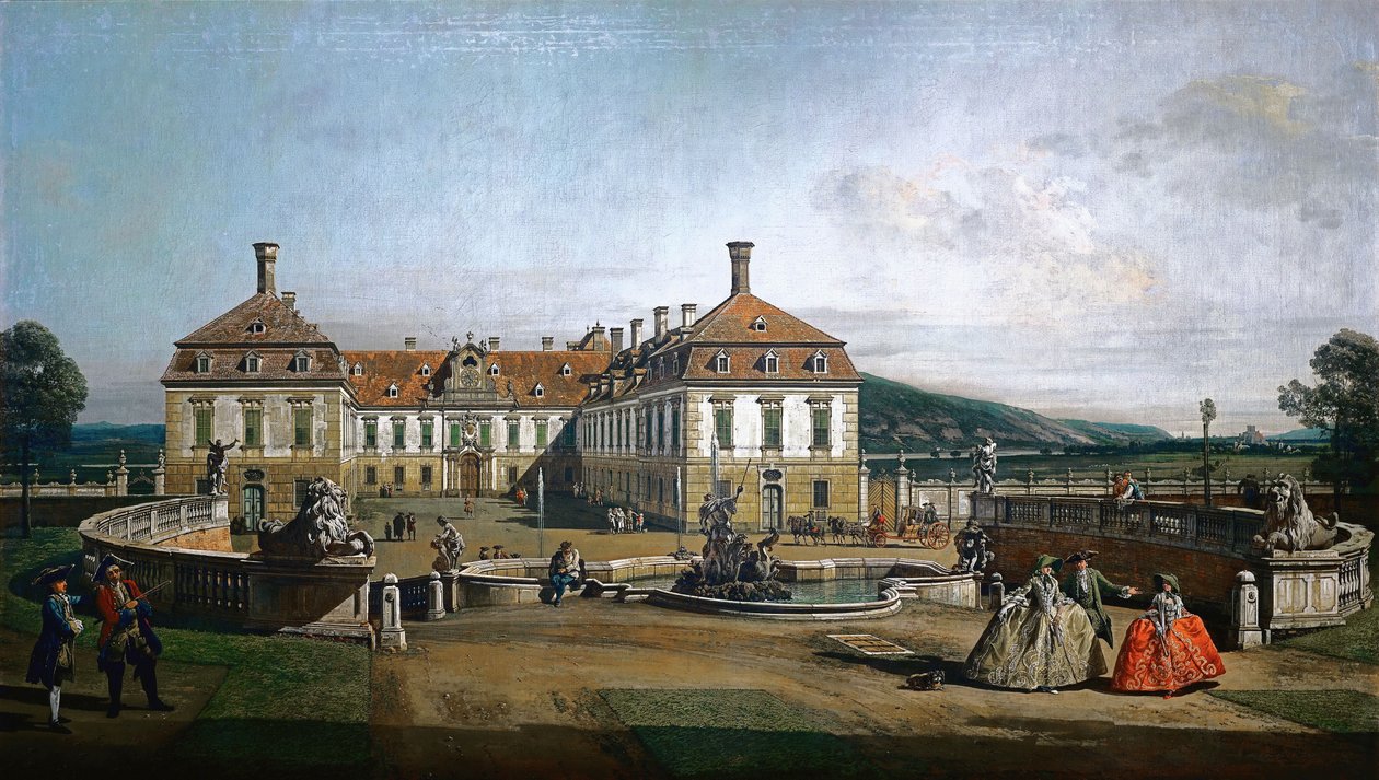 Tysk: Det kejserlige lystslot Schloss Hof, side af æresretten af Bernardo Bellotto