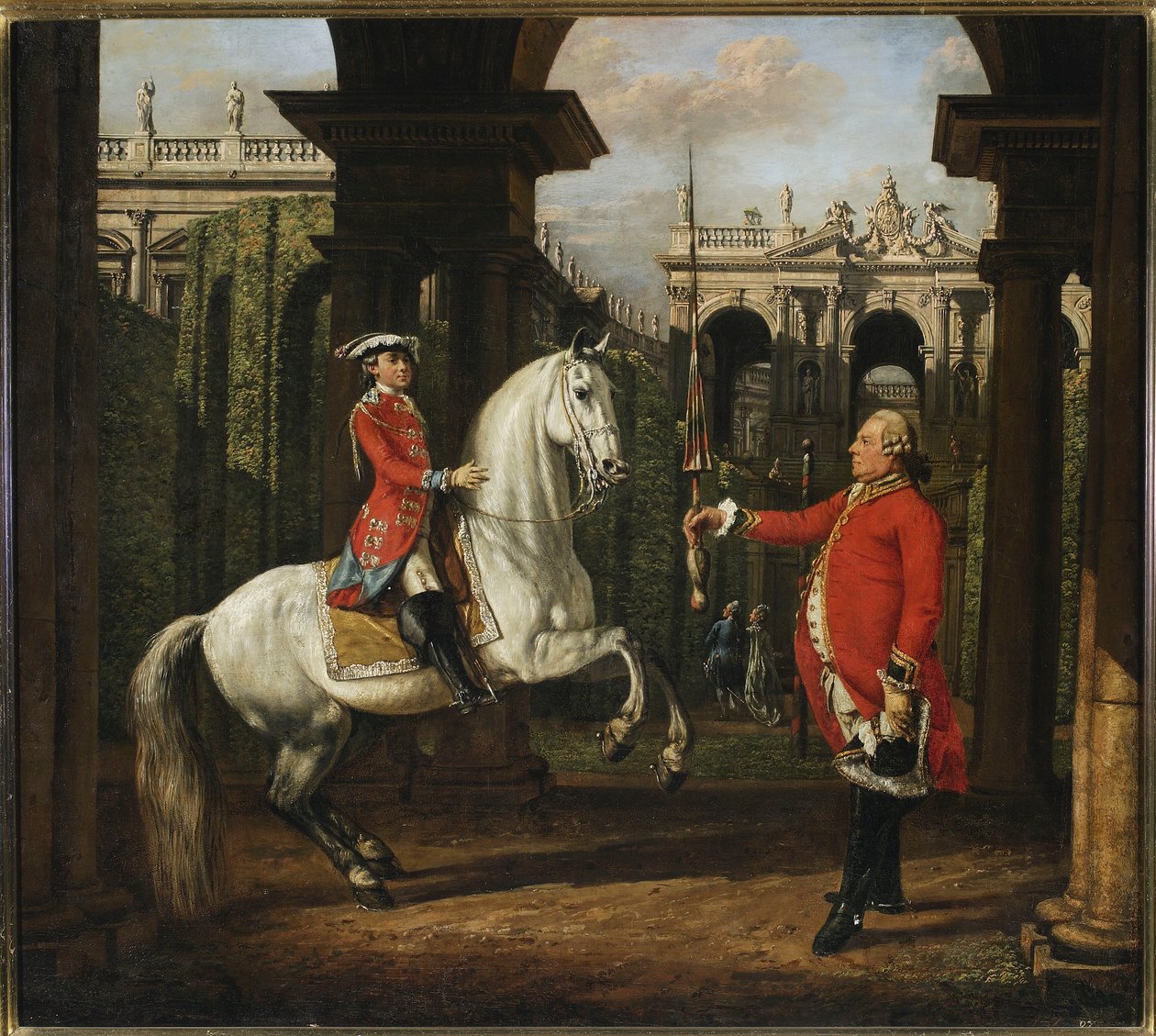 Oberst Koenigsfels underviser fader Józef Poniatowski i ridning af Bernardo Bellotto