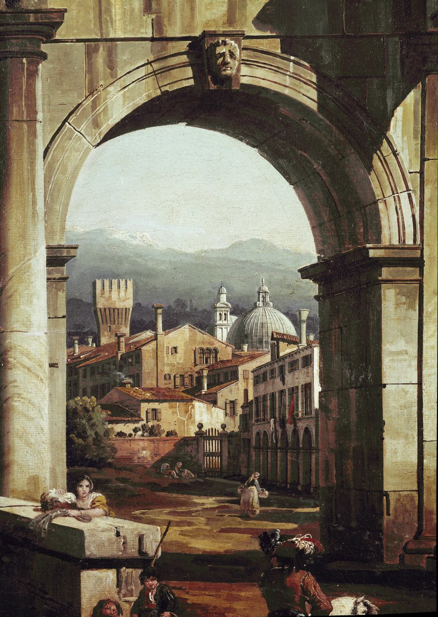 Roman Caprice med dør og vægge, detalje (olie på lærred af Bernardo Bellotto
