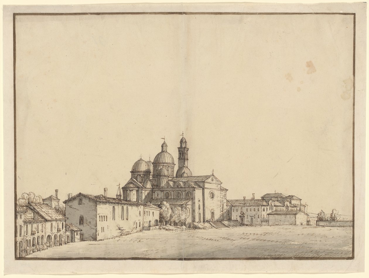 Santa Giustina og Prato della Valle i Padua af Bernardo Bellotto