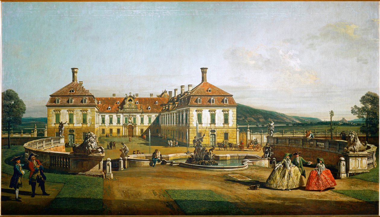 Schlosshof Slot, Østrig, set fra haven, bygget af prins Eugen af Savoyen ... (olie på lærred) af Bernardo Bellotto