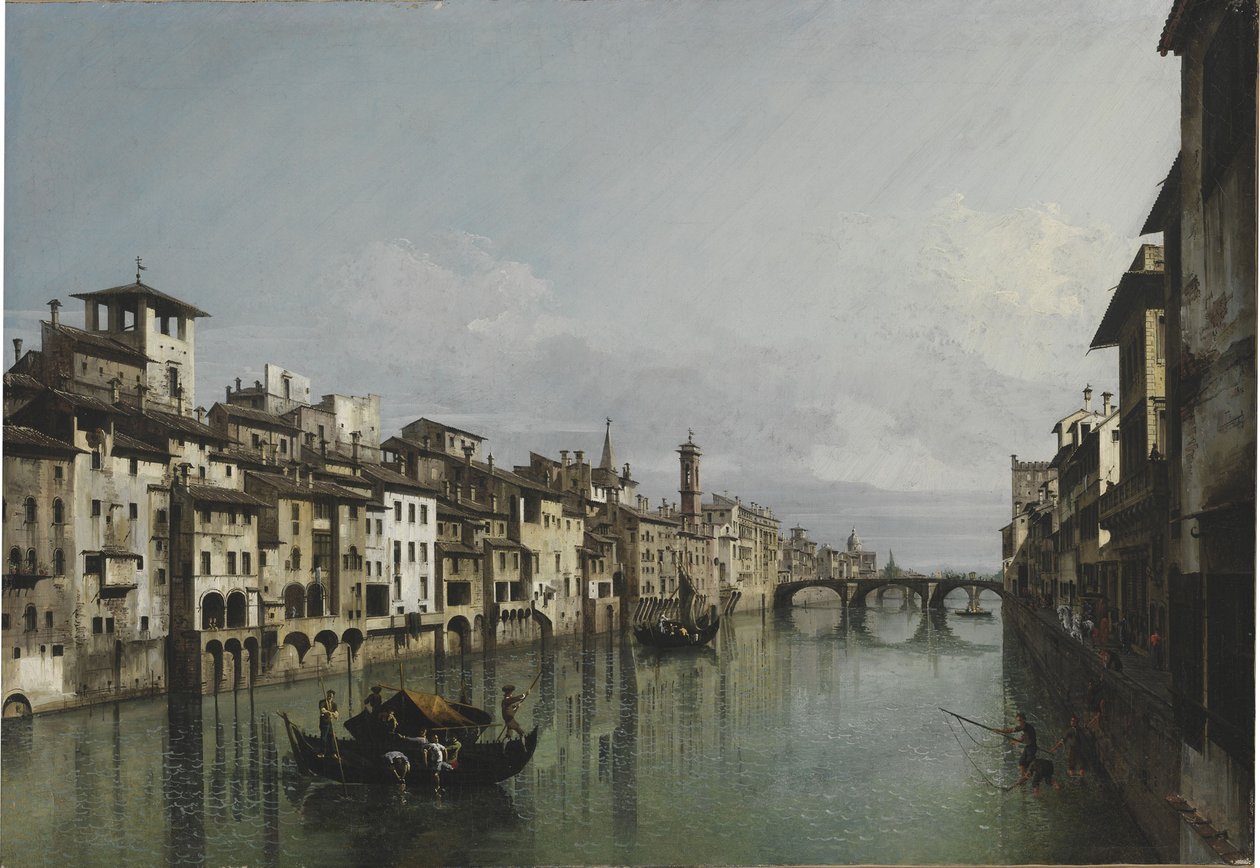 Arno mellem Ponte Vecchio og Ponte Santa Trinità, Firenze, 1740. af Bernardo Bellotto