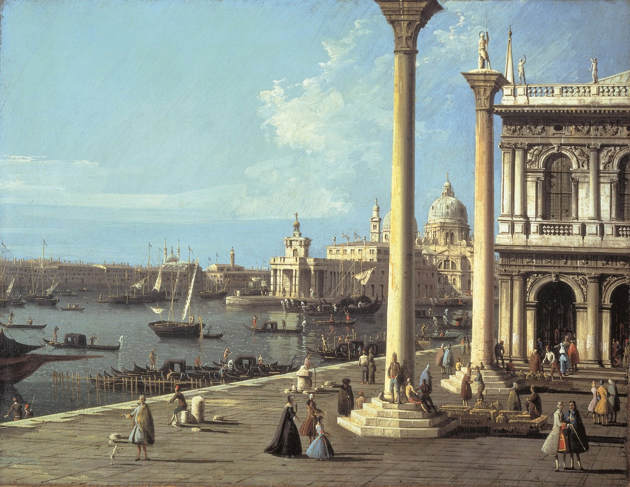 Bacino di San Marco og kirken Santa Maria della Salute, Venedig, fra Piazzetta af Bernardo Bellotto