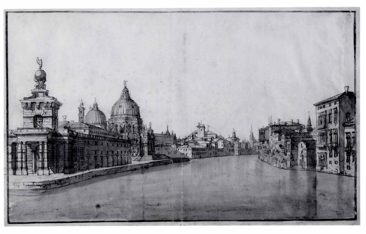Indsejlingen til Canal Grande med Dogana da Mar og Santa Maria della Salute til venstre af Bernardo Bellotto