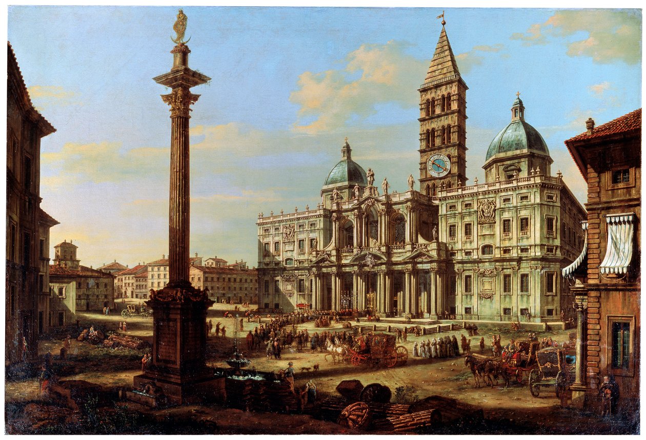 Piazzaen og kirken Santa Maria Maggiore i Rom, 1739 af Bernardo Bellotto