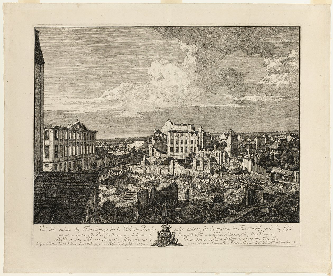 Ruinerne af Pirnaischer-forstaden med Palais Fürstenhof af Bernardo Bellotto