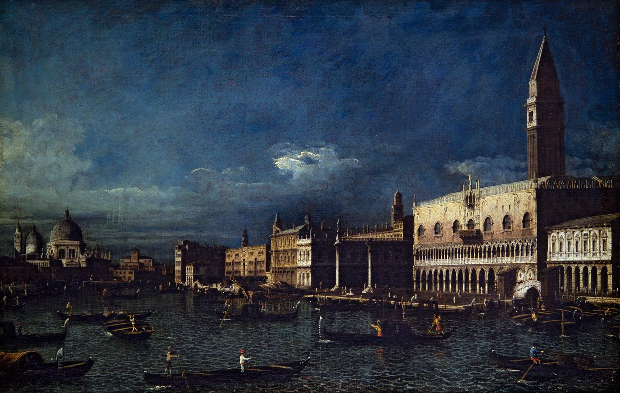 Two Venetian Views, Grand Canal and Molo Looking West (på lærred) af Bernardo Bellotto