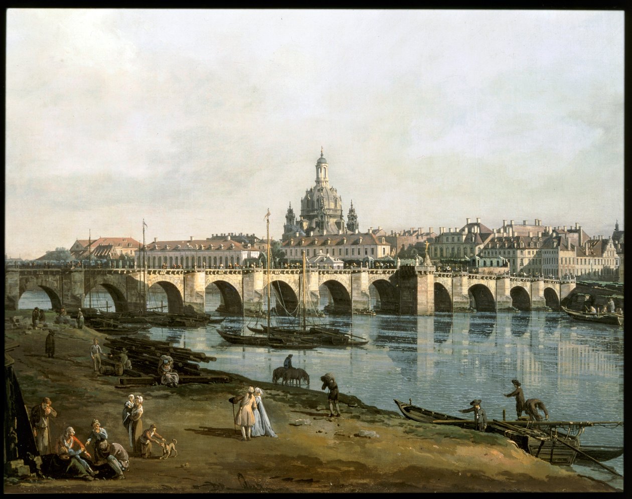 Udsigt over Dresden fra højre side af floden Elben, nedenfor Augustusbrücke ... (maleri på lærred) af Bernardo Bellotto