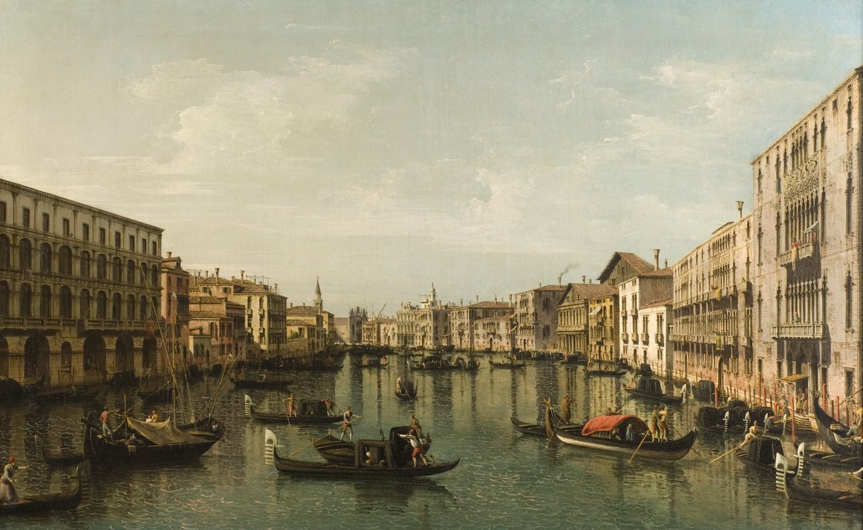 Udsigt over Canal Grande med Palazzi Foscari og Moro Lin af Bernardo Bellotto