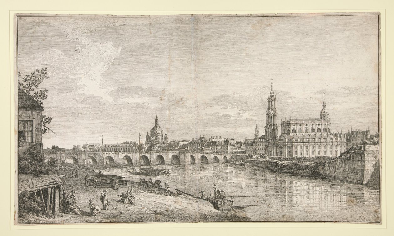 Udsigt over broen ved Dresden over Elben af Bernardo Bellotto