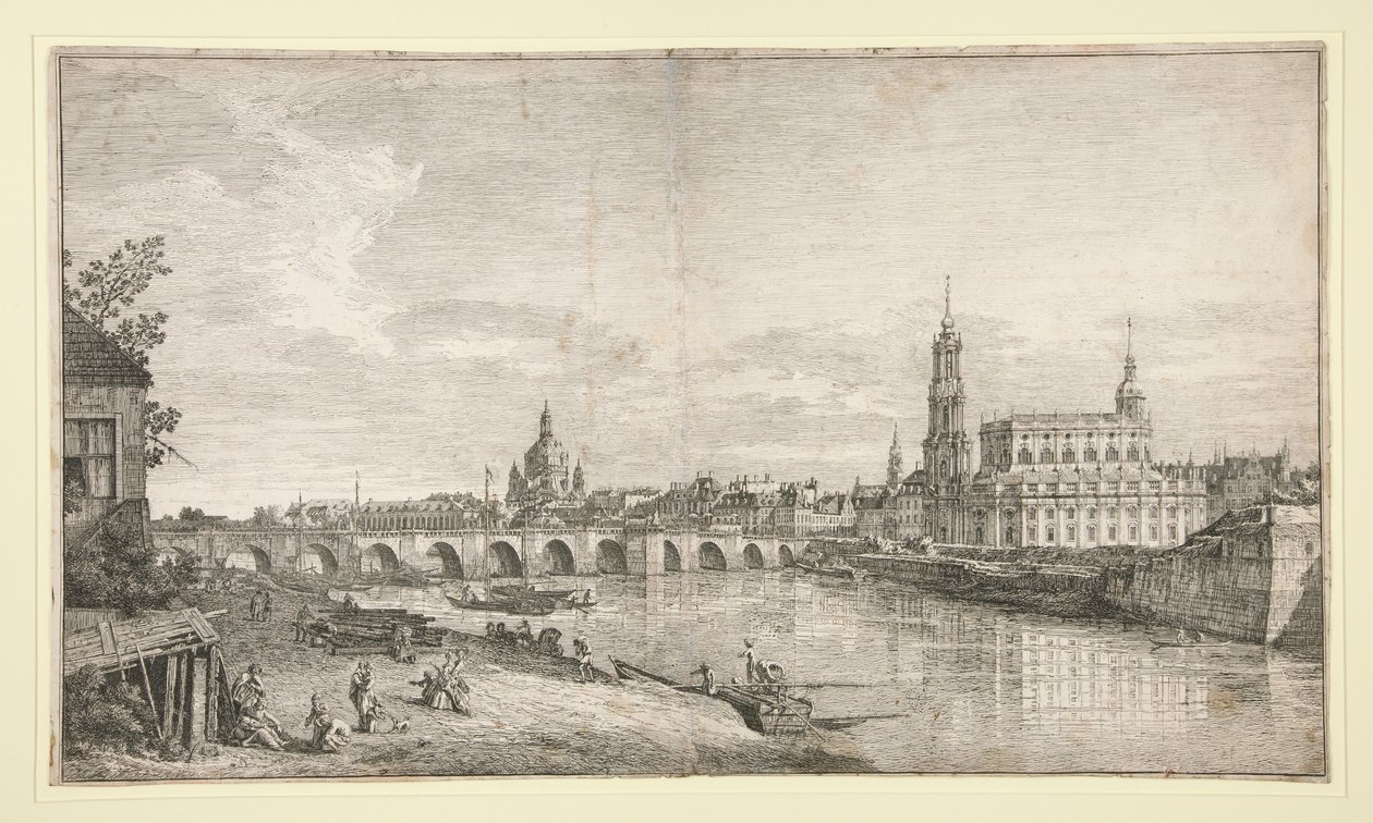 Udsigt over broen i Dresden over Elben af Bernardo Bellotto