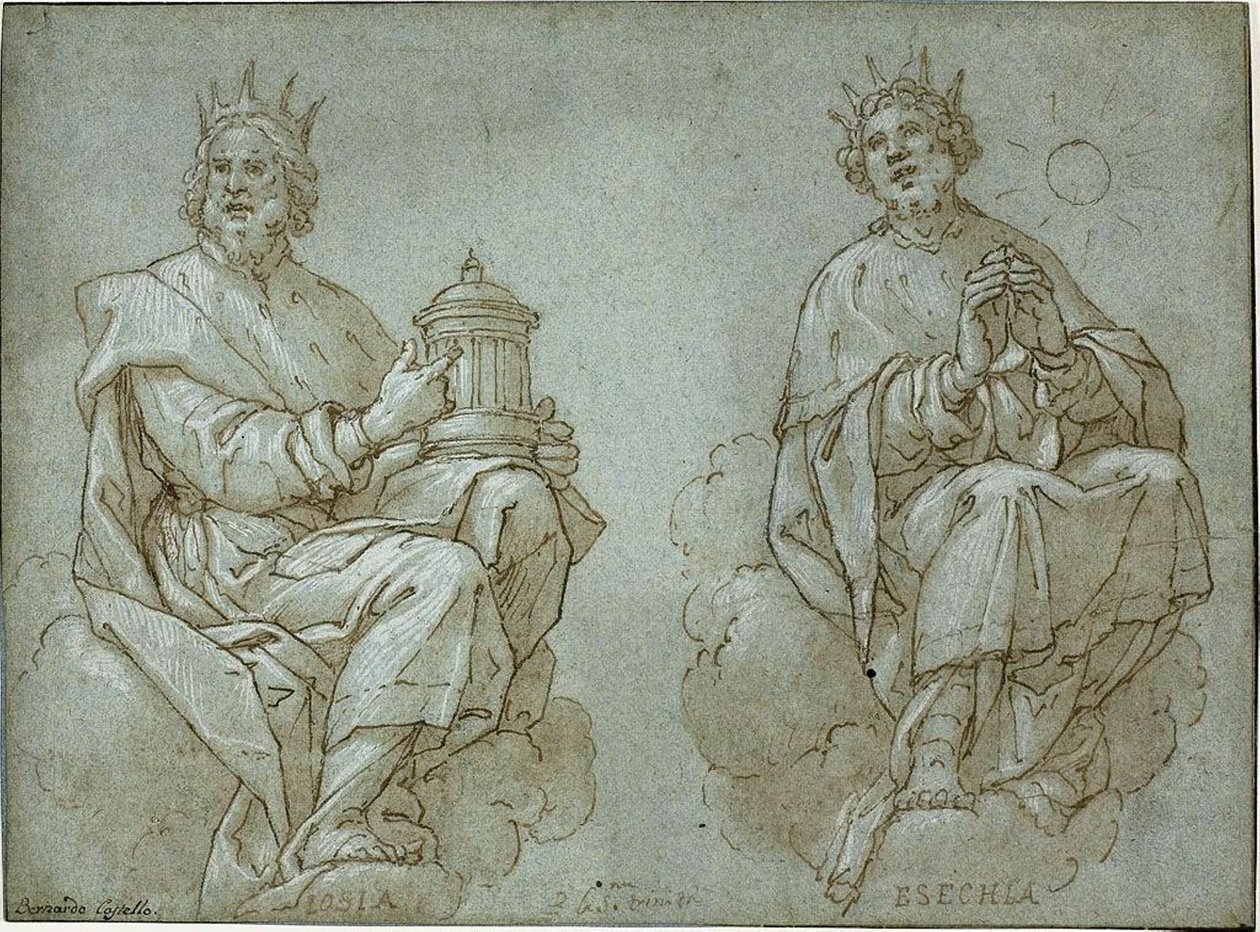 To siddende konger af Juda; Josias og Ezekias af Bernardo Castello