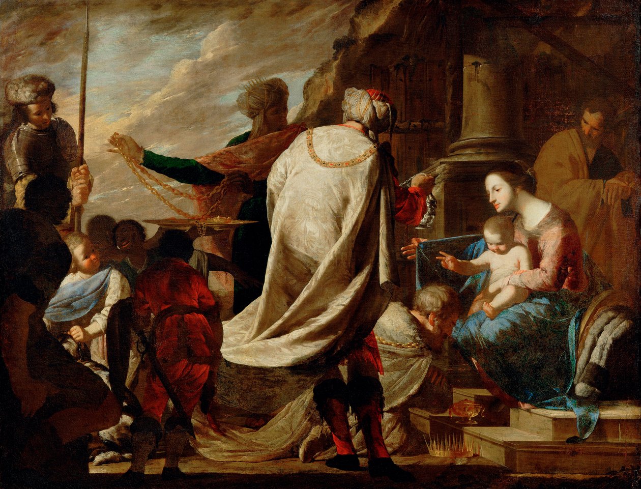 ""Adoration des mages"" (Adoration of the Magi) Peinture de Bernardo Cavallino (1616-1656) vers 1640 - Olie på lærred Dim 101,5x127 cm Kunsthistorisk museum, Wien af Bernardo Cavallino