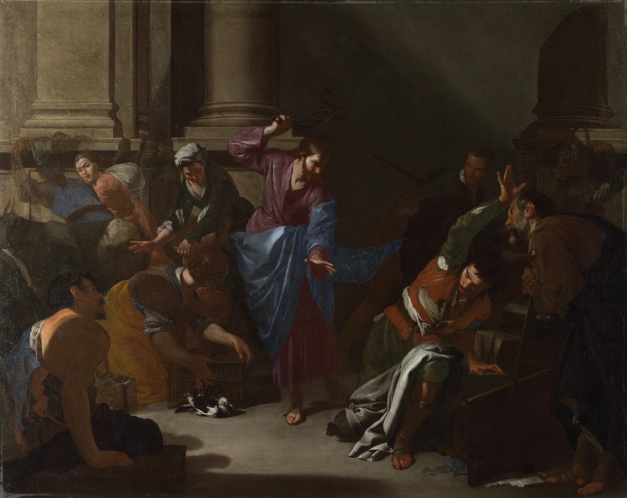 Kristus driver de handlende fra templet, ca. 1645 af Bernardo Cavallino