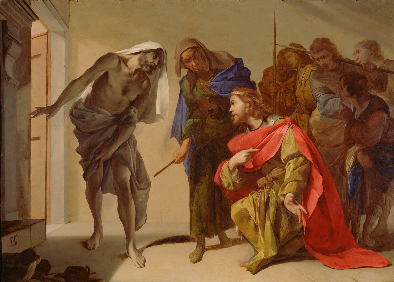 The Shade of Samuel påkaldt af Saul, ca. 1655 (olie på kobber) af Bernardo Cavallino