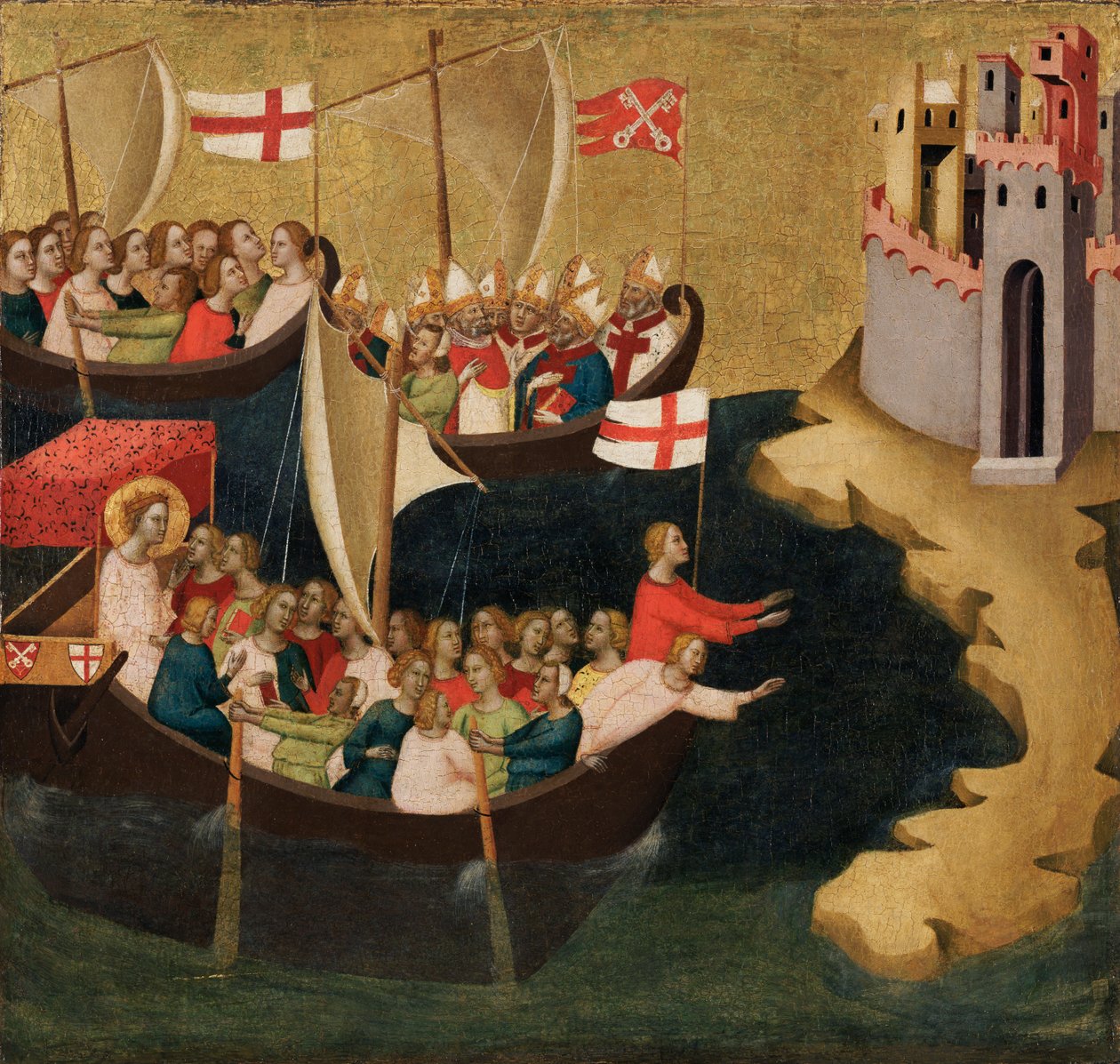 Sankt Ursulas ankomst til Köln, ca. 1333 (tempera og bladguld på panel) af Bernardo Daddi