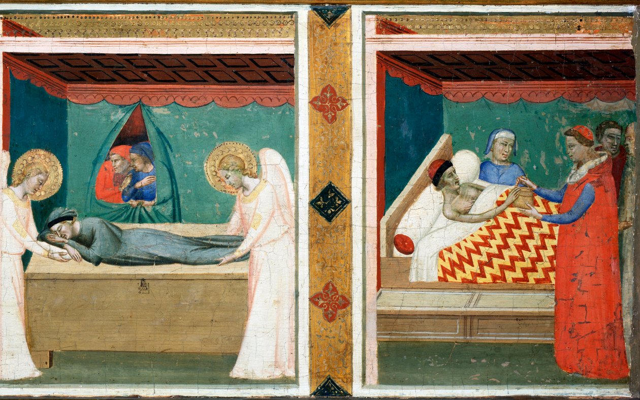 Legend of the Holy Belt (predelle af Santa Cintola polyptykon) - olie på træ af Bernardo Daddi