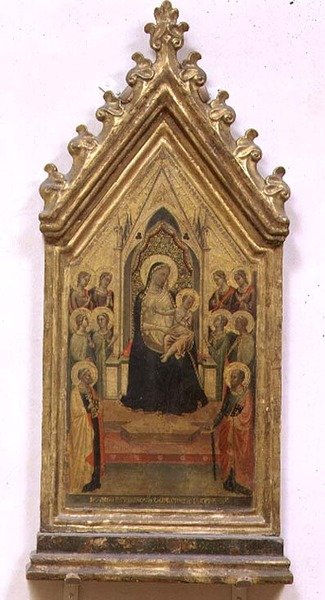 Madonna og Child Enthroned med SS. Peter og Paul og engle (tempera på panel) af Bernardo Daddi