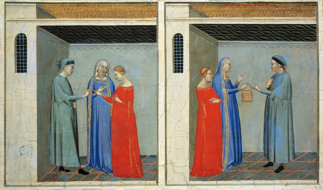 Predella ja Sacra Cintolan tarinoita: Bernardo Daddin (1290-1348) Michaelin avioliitto, joka saa Sacra Cintolan myötäjäiset af Bernardo Daddi