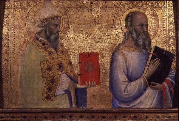 Sankt Gregor den Store (ca. 540-604) og uidentificerbar helgen (tempera på panel) af Bernardo Daddi