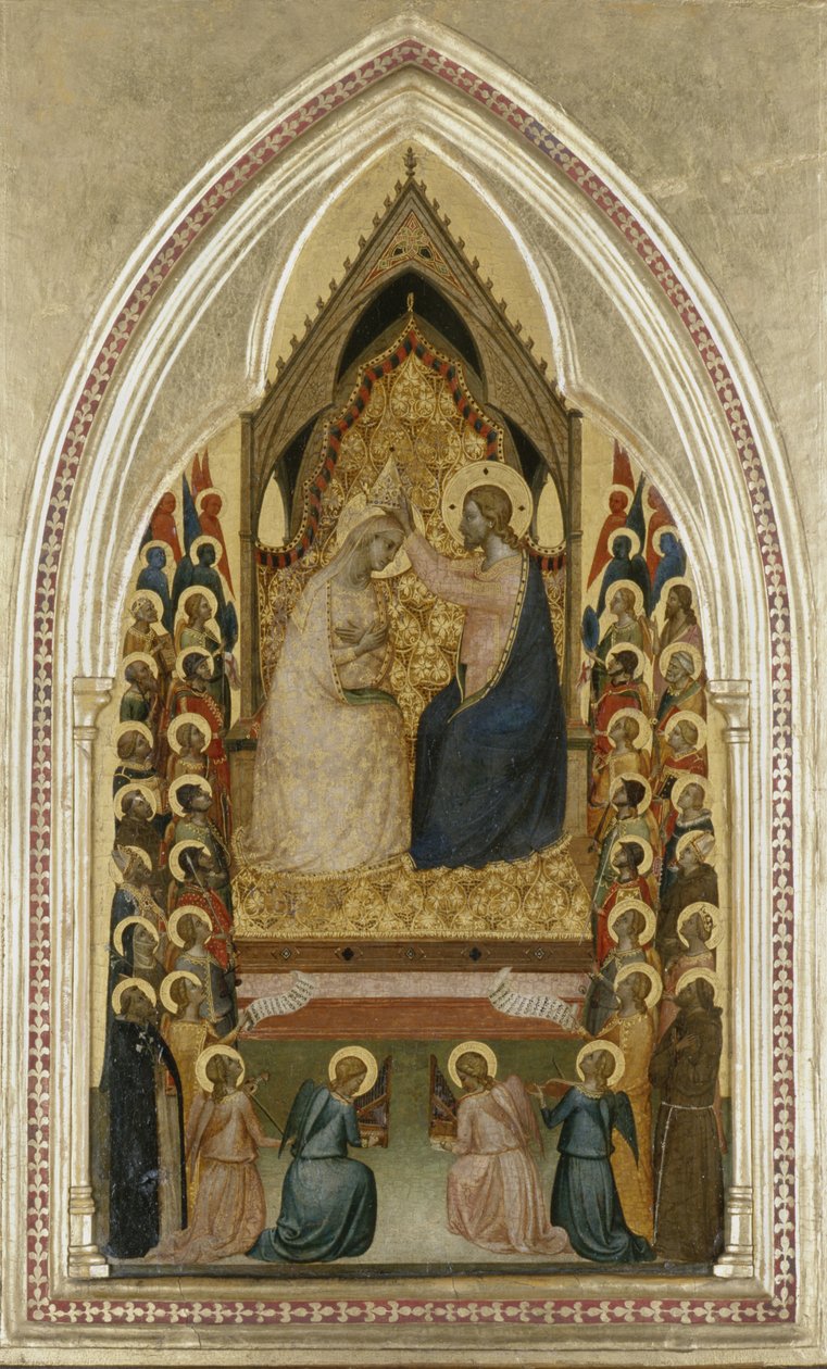Jomfruens kroning med engle og hellige, ca. 1340-5 (tempera på poppeltræ) af Bernardo Daddi