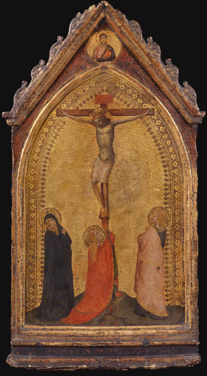 Korsfæstelsen med Maria Magdalena, Madonna og Johannes Evangelisten (tempera på panel) af Bernardo Daddi