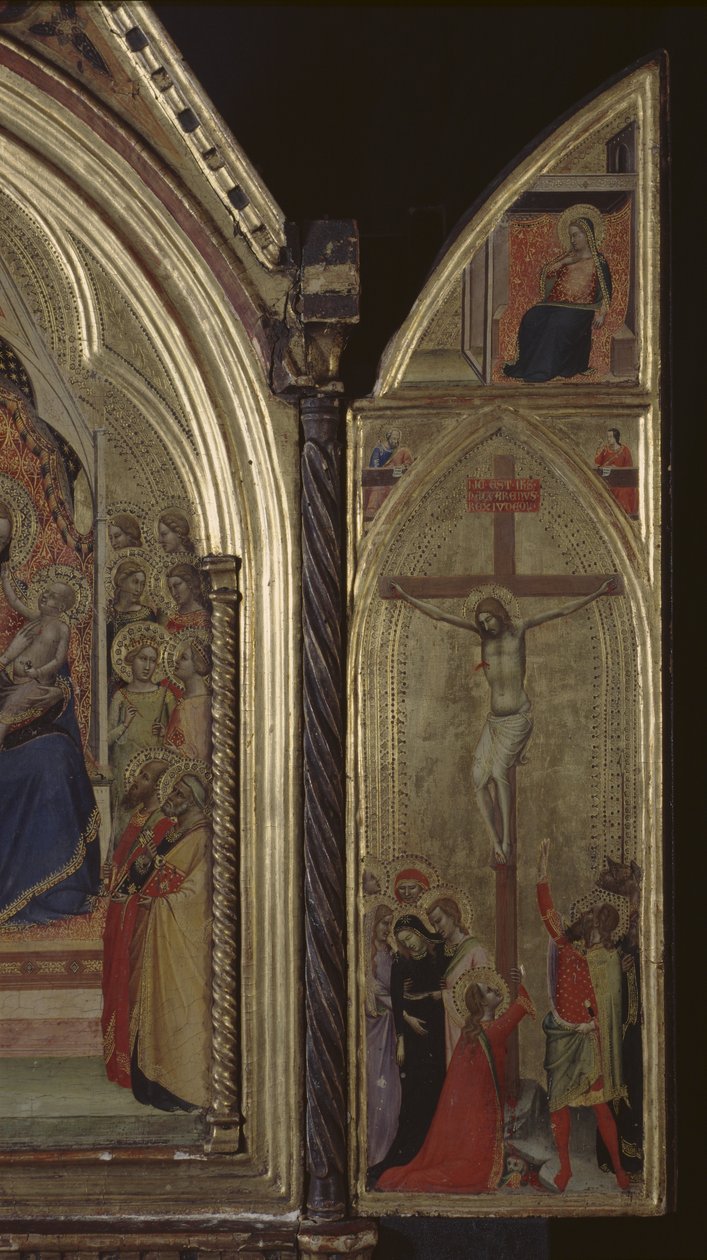 Triptykon (højre panel) The Crucifixion of Christ and Annunciation (øverst) 1338 (tempera og bladguld på panel) (se også 225310, 225332) af Bernardo Daddi