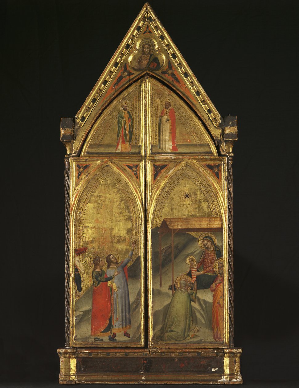 Triptykon - Jomfruen og barnet tronet med hellige, 1338 af Bernardo Daddi