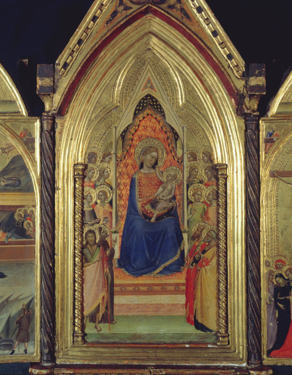 Triptych of the Virgin and Child Enthroned, 1338 (tempera og bladguld på panel) (se også 225310, 225332) af Bernardo Daddi