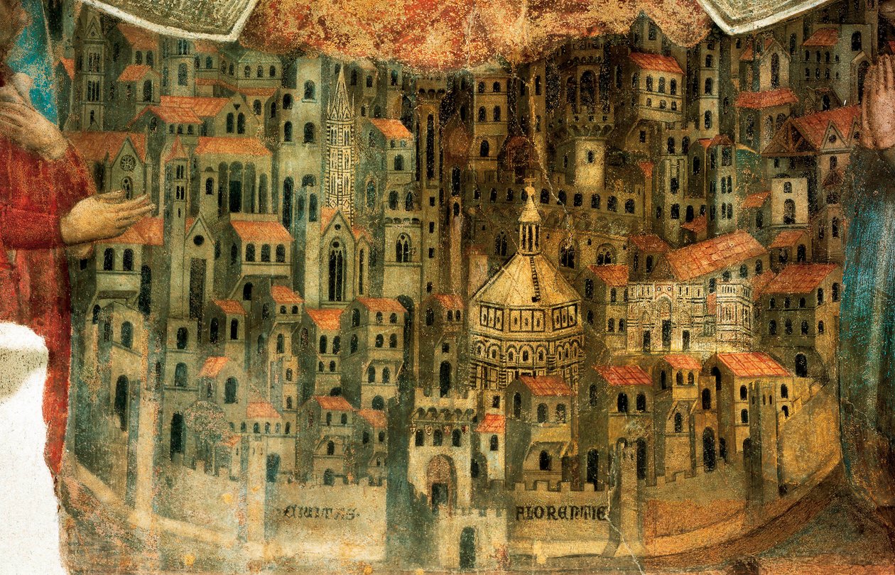 Udsigt over Firenze, detaljer fra "La Madonna della Misericordia", 1342 af Bernardo Daddi