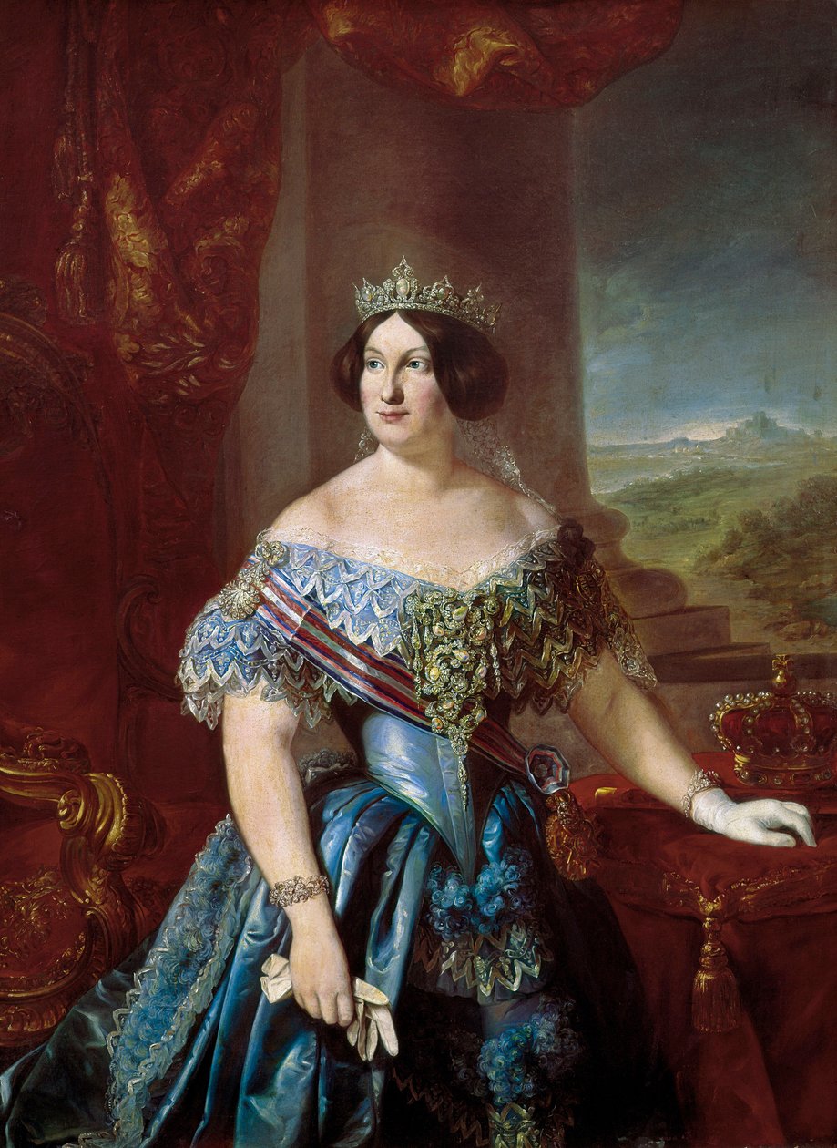 Portræt af Isabella II af Spanien (Isabella de Bourbon) (1830-1904). Maleri af Bernardo LOPEZ PIQUER af Bernardo Lopez y Piquer