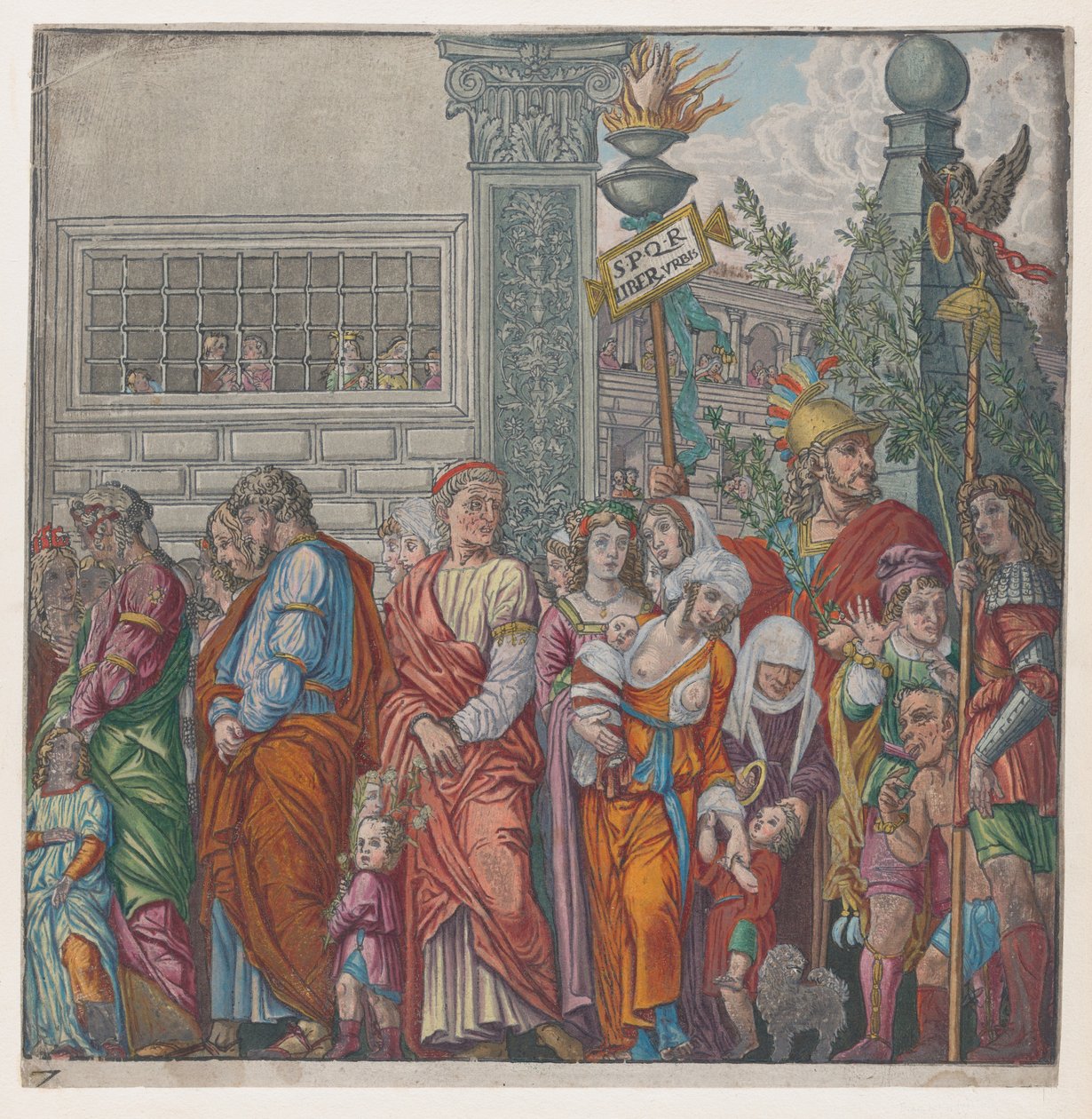 Blad 7: procession, fra Julius Cæsars triumf, 1599. af Bernardo Malpizzi