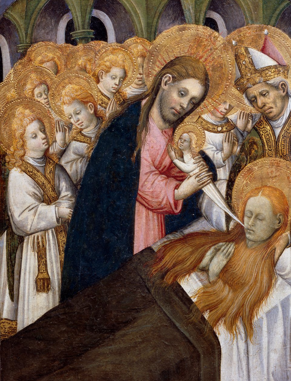 Maria Magdalenes død, detalje fra altertavlen af St. Maria Magdalena (1437-1452), af Bernat Martorell (ca. 1400-1452), malet på træ. catalansk gotisk kunst. af Bernardo Martorell