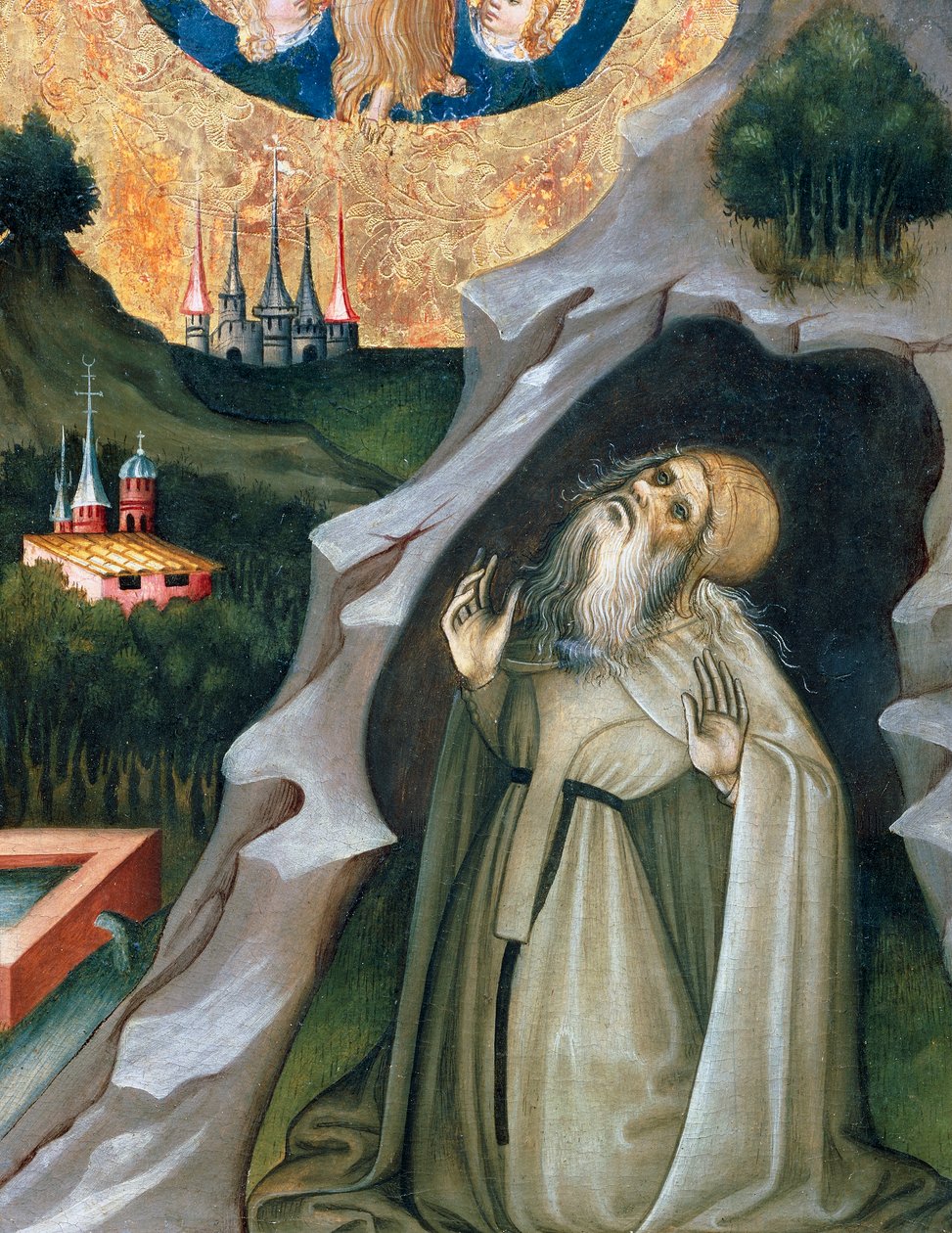 Eremit i ekstase, detalje fra altertavlen af St Mary Magdalene (1437-1452), af Bernat Martorell (ca. 1400-1452), malet på træ. catalansk gotisk kunst. af Bernardo Martorell