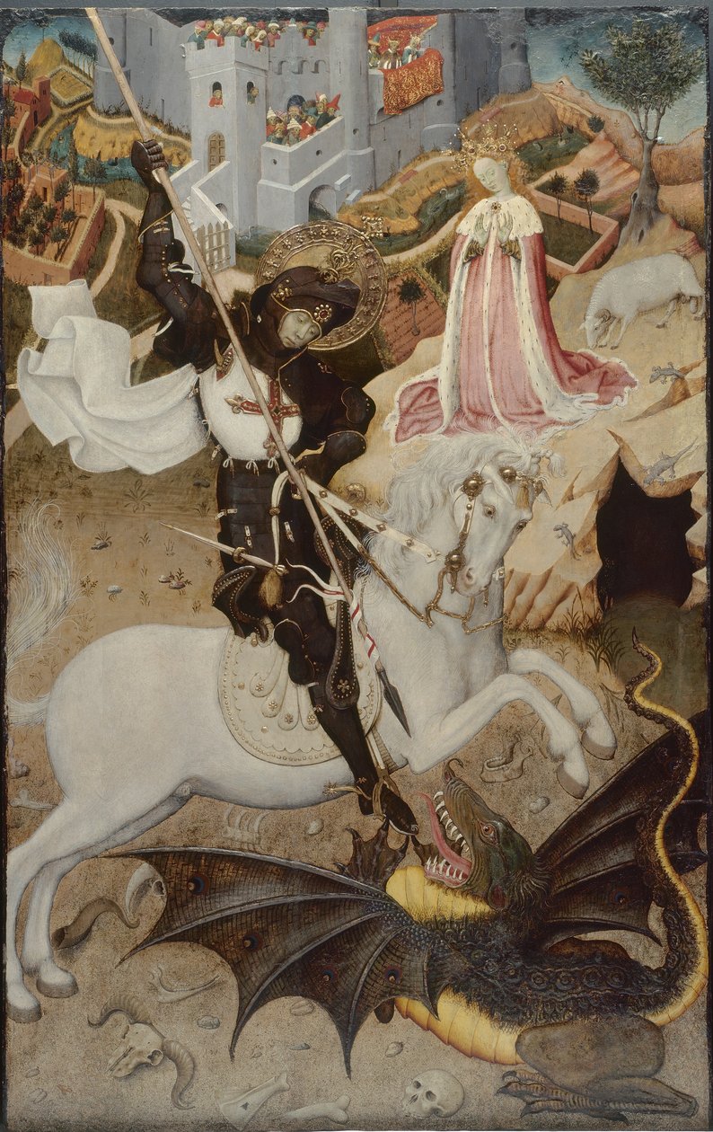 Sankt Georg dræber dragen, 1434-35 af Bernardo Martorell