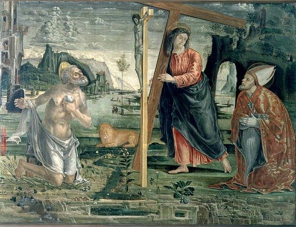 Kristus bærer korset med St. Augustine og St. Hieronymus af Bernardo Parentino