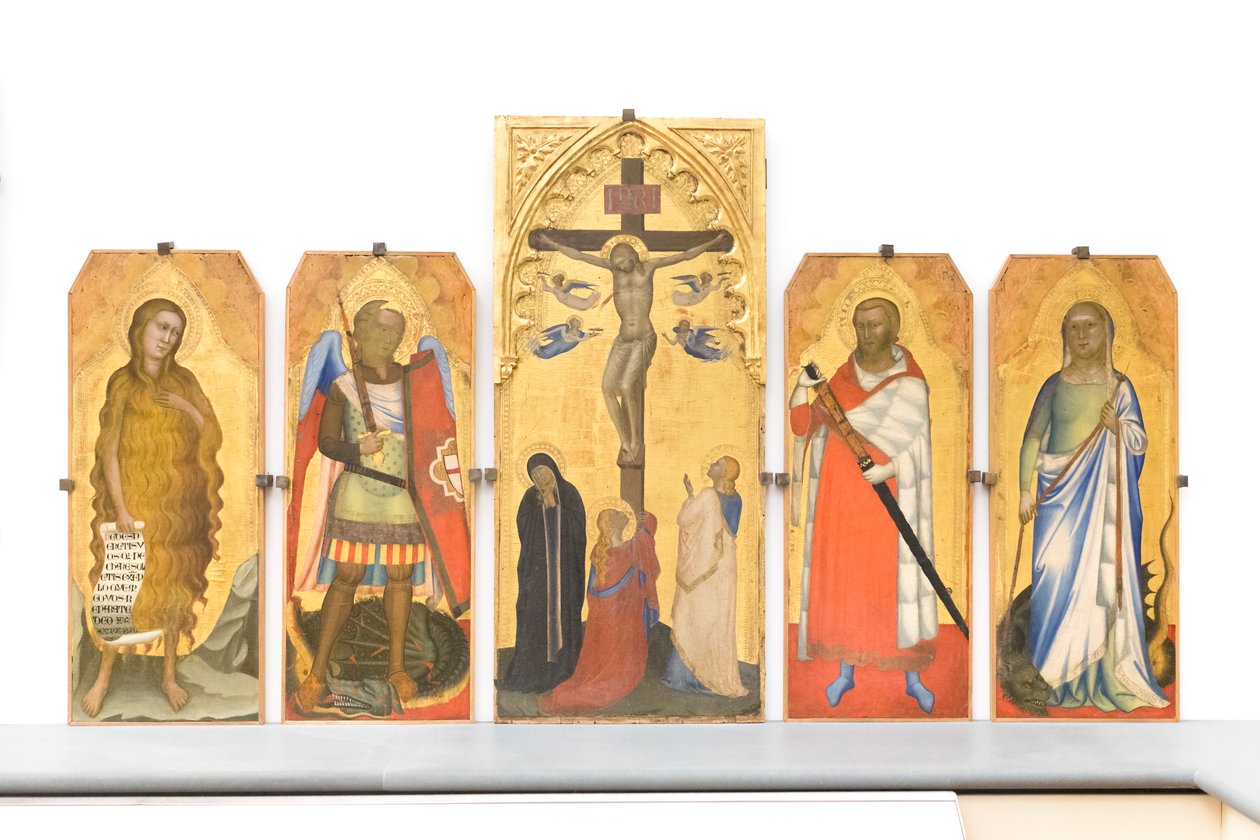 Korsfæstelse med sørgende og Maria Magdalene ved foden af korset af Bernardo & Simone Puccio di (fl.1345 65) Daddi