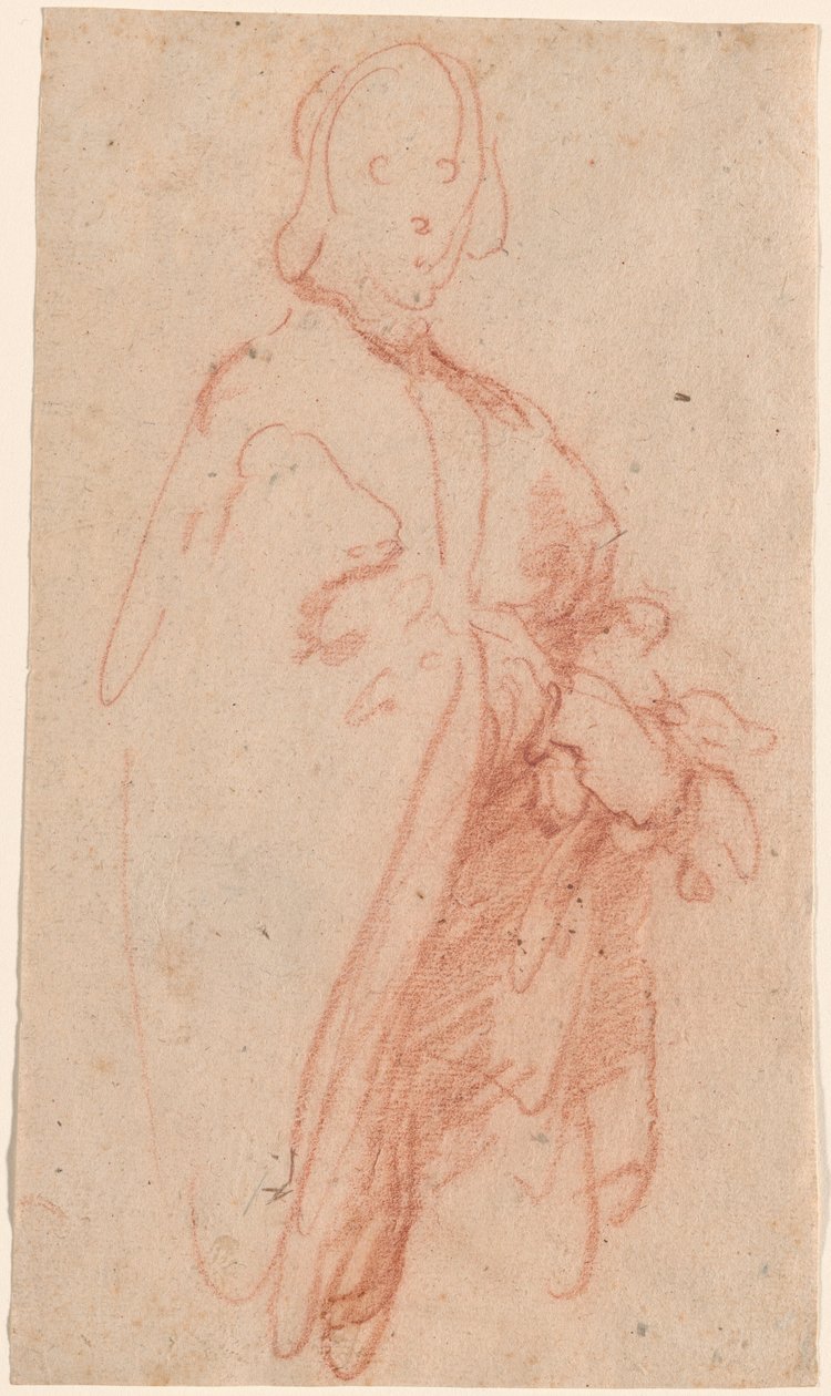 En stående mand med kappe og handsker af Bernardo Strozzi