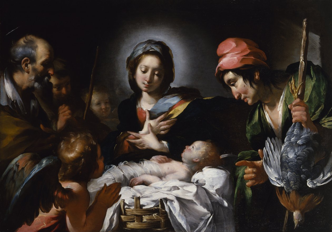 Tilbedelse af hyrderne, ca. 1615 (olie på lærred) af Bernardo Strozzi