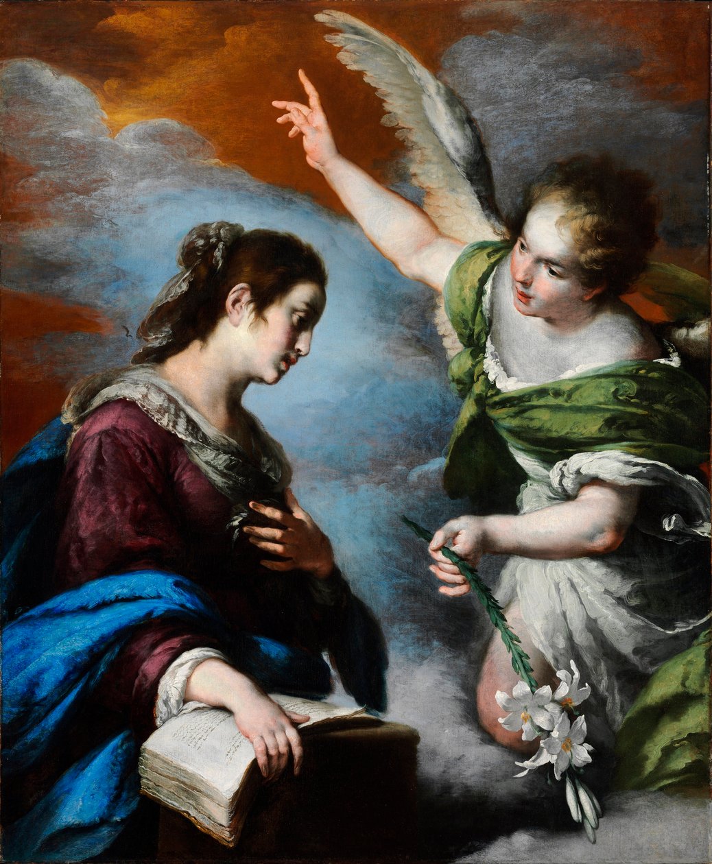 The Annunciation (The Annunciation) - Maleri af Bernardo Strozzi (dit il Capucini Genovese) (1581-1644), olie på lærred af Bernardo Strozzi